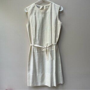 VTG Bergdorf Goodman 100% Silk Sloat Cream Tie Waist Sleeveless Dress 1960s
